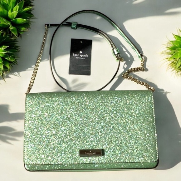 KATE SPADE NWT KENZIE GLITTER SPARKLY SEAWATER GREEN CONVERTIBLE CROSSBODY BAG - Picture 7 of 7